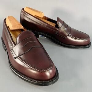 ALDEN Size 7 Burgundy Calfskin Leather Handsewn Penny Loafer
